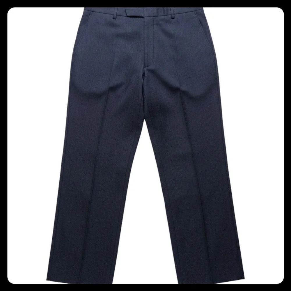 Jos A Bank Dress Pants Mens 34x30 Blue Pleated Wool Trousers Business Casual